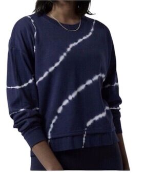 Athleta Navy and White Tie-Dye Crew Pullover
